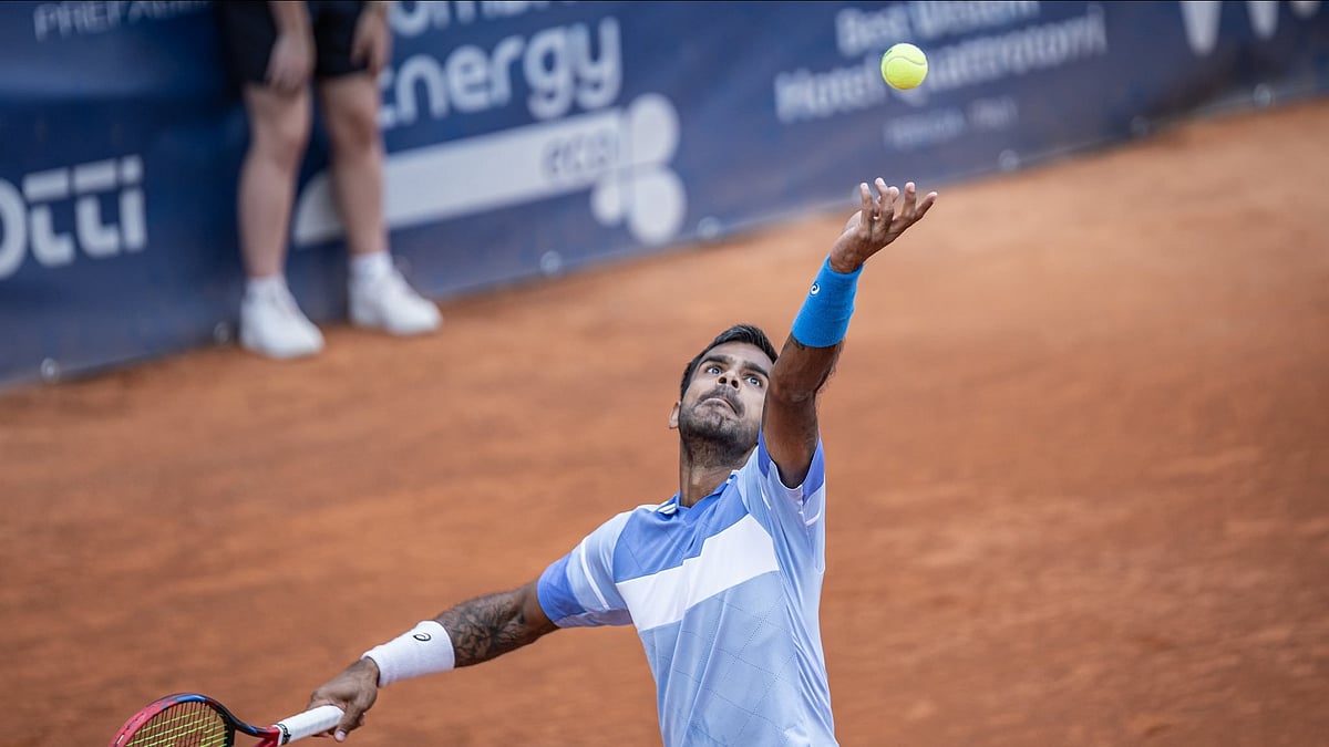 Photo: X/ @IndTennisDaily : Indian star Sumit Nagal at the ATP Challenger Braunschweig in Germany.